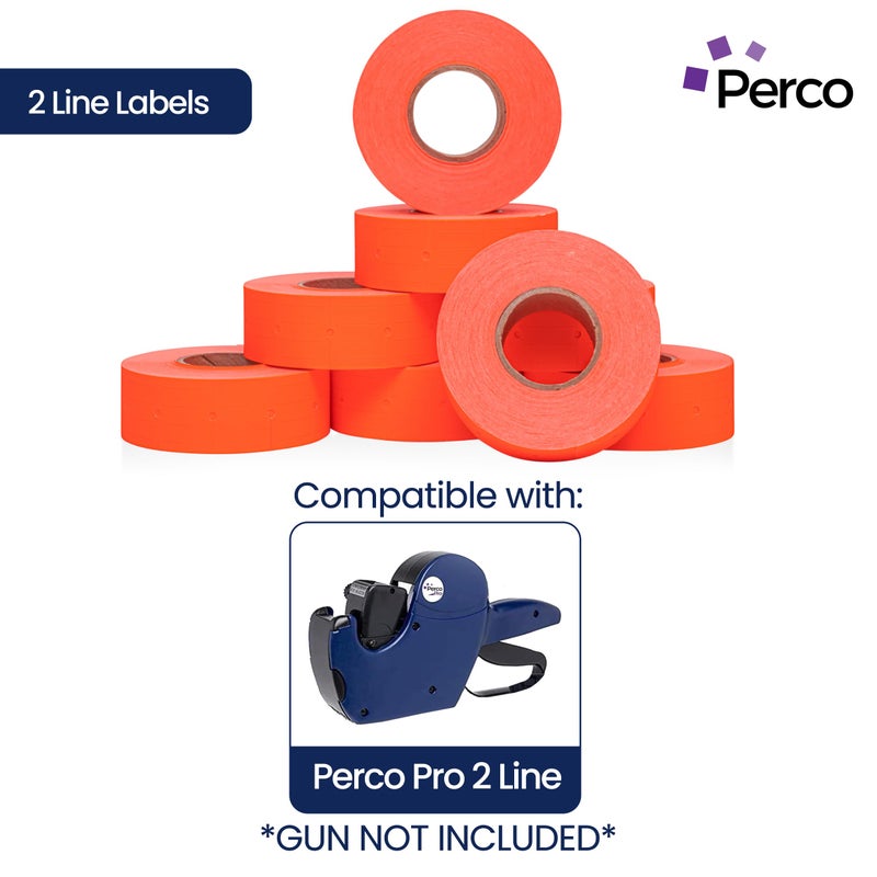 Perco 2 Line Fluorescent Red Labels - 8 Rolls, 1 Sleeve, 6,000 Blank Price and Date Gun Labels for Perco 2 Line Price and Date Guns - Made in USA - Image 2